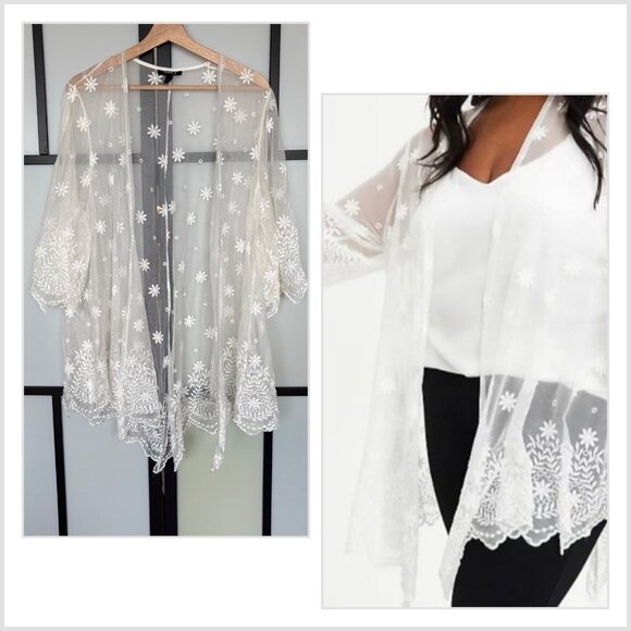 torrid Other - Torrid Sheer Lace Kimono Duster Ivory SZ 1 Floral Romantic Boho Cottage Beach
